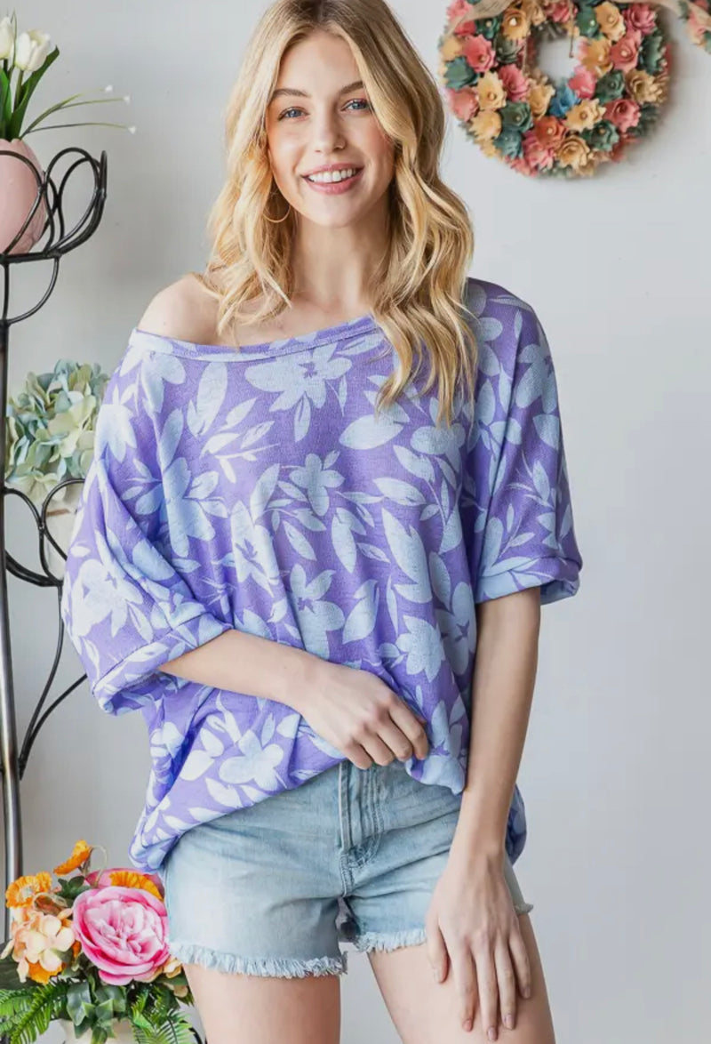 Spring Floral Knit Round Neck Oversized Top - Lil Monkey Boutique