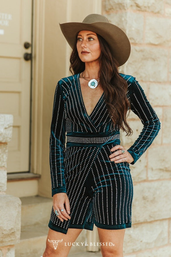 long sleeve romper dress Velvet Rhinestone Detail Long Sleeve V Neck Romper Dress in 3 colors