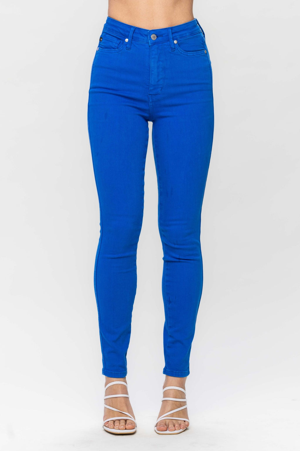 JUDY BLUE HIGH WAIST TUMMY CONTROL JEANS DYED SKINNY IN COBALT BLUE - Lil Monkey Boutique