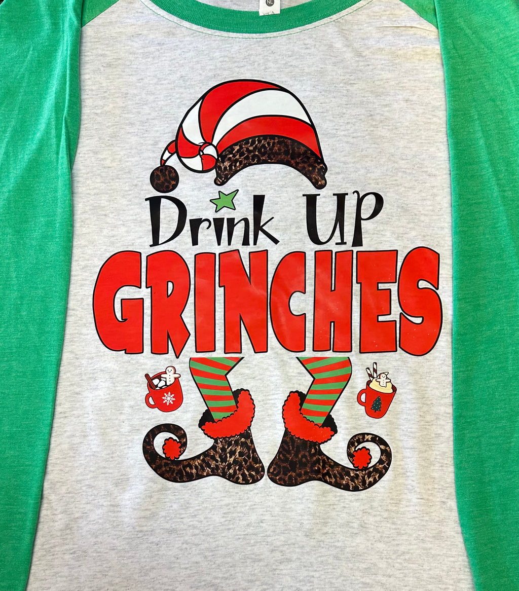 CUSTOM DRINK UP GRINCHES ON RAGLAN SHIRT - Lil Monkey Boutique