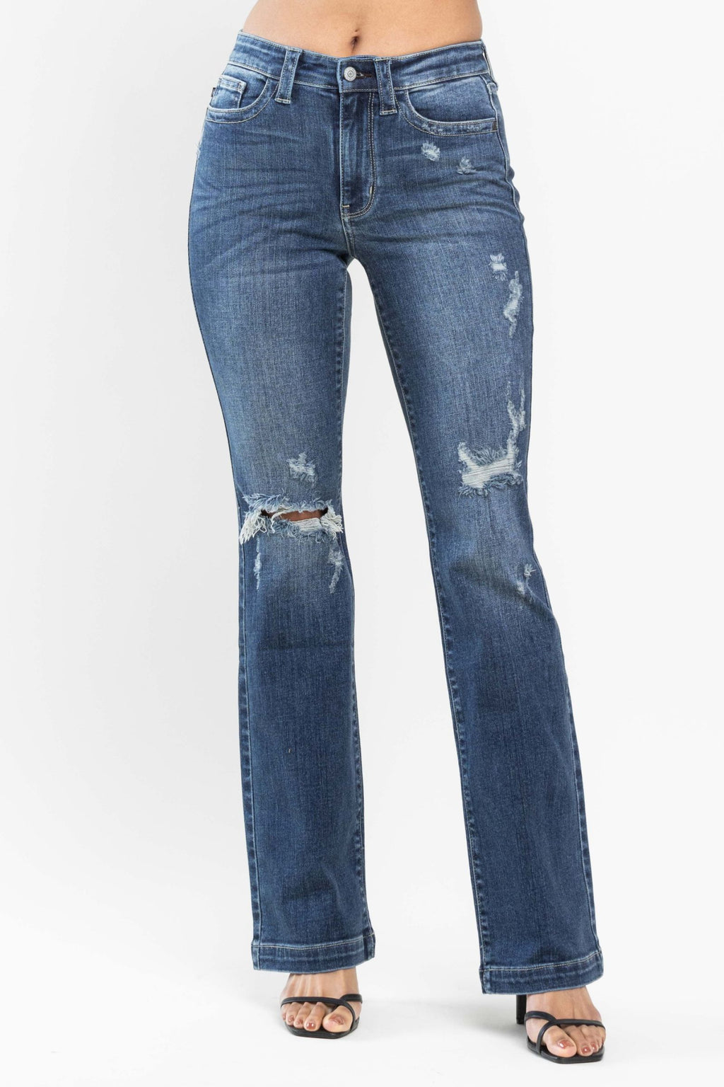 Judy Blue Mid Rise Hand Sand & Destroy Bootcut Jeans