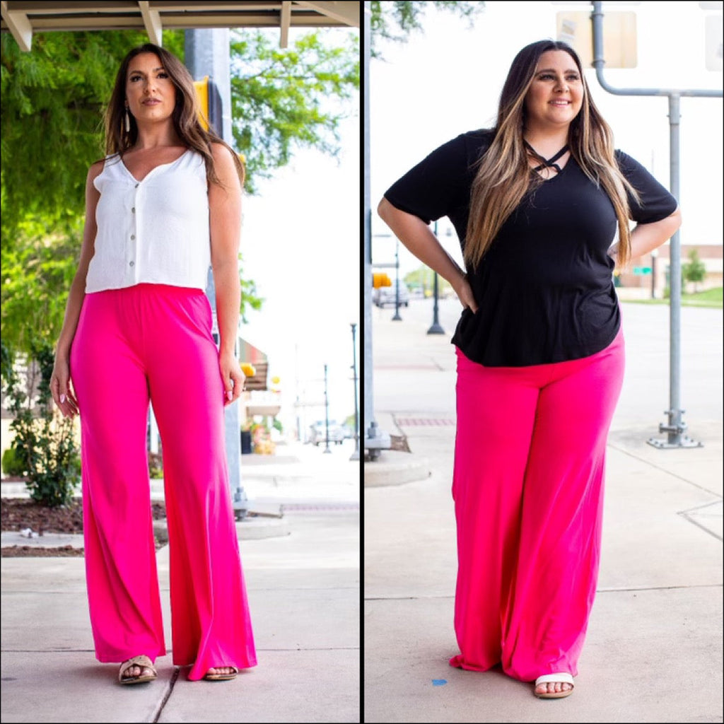 ESSENTIAL WIDE LEG PANTS IN BLACK, RED, OR PINK - Lil Monkey Boutique