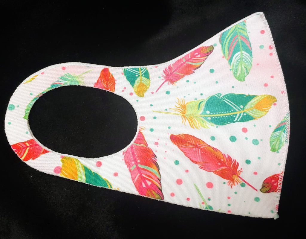 PINK AND GREEN FEATHER PRINT THIN POLY MASK - Lil Monkey Boutique