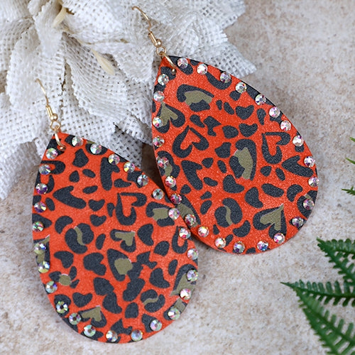 Red Heart Leopard Earrings with Bling - Lil Monkey Boutique