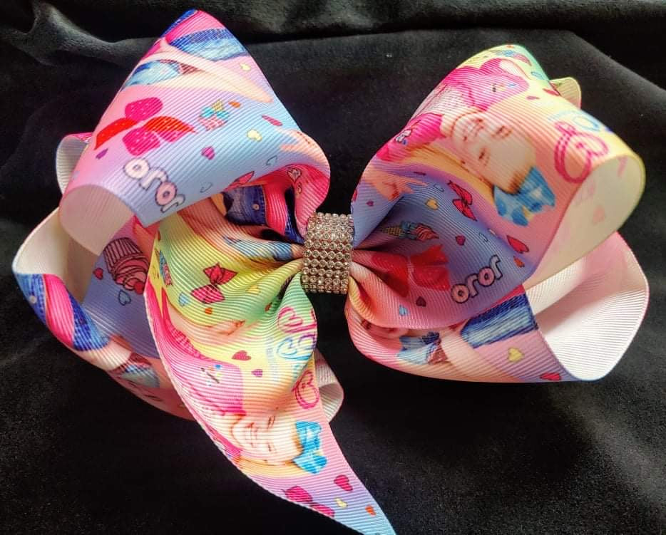 DOUBLE LAYER JOJO BOW (ROUGHLY 8”) WITH RHINESTONE CENTER - Lil Monkey Boutique