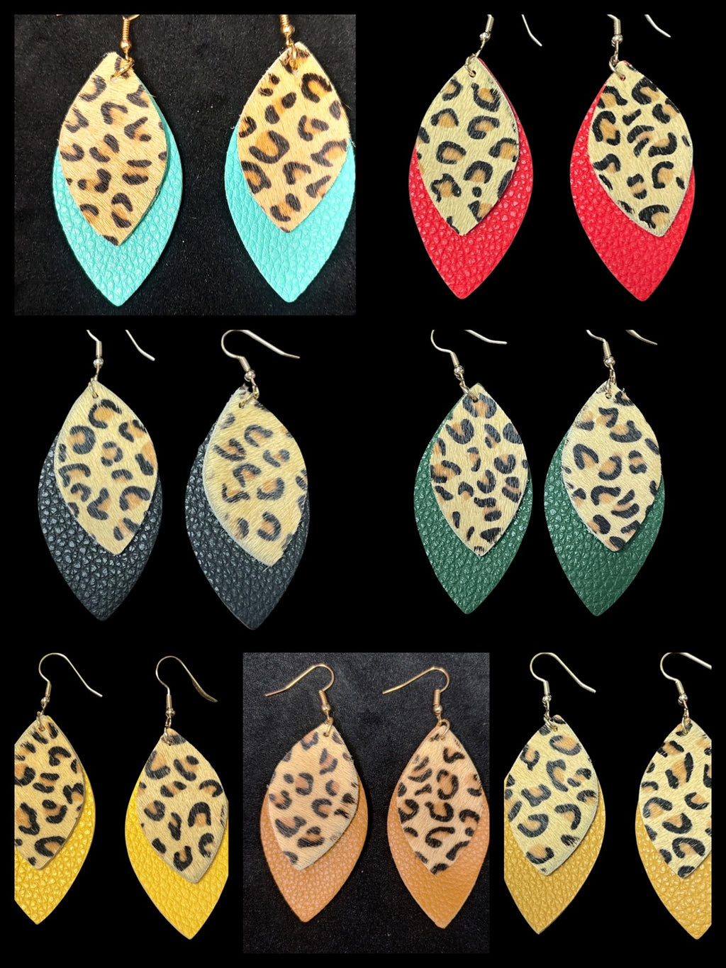 Double Layer Solid Color with Leopard Print Faux Leather Earrings - Lil Monkey Boutique