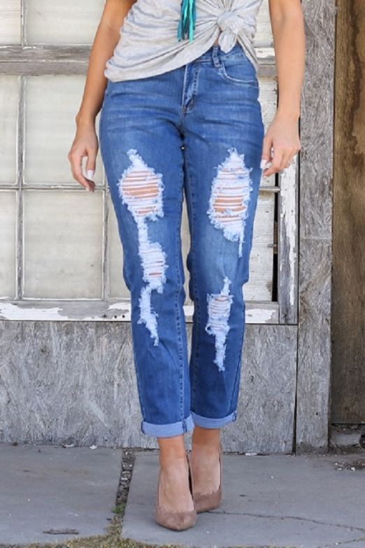 Ripped High Knee Cut Jeans Slash Pocket Casual Slim Fit - Temu Canada