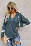 V Neck Strip Long Sleeves Hoodie