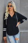 V Neck Strip Long Sleeves Hoodie