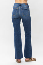 JUDY BLUE MID RISE HARSH CONTRAST WASH AND CUT HEM BOOTCUT - Lil Monkey Boutique