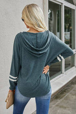 V Neck Strip Long Sleeves Hoodie