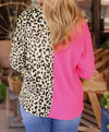 Multi Color Leopard Colorblock V-Neck Blouse