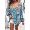 All Over Floral Print Cross Deep V Boho Top