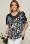 Women Leopard Print Knit Top With Lace Block Detail - Lil Monkey Boutique