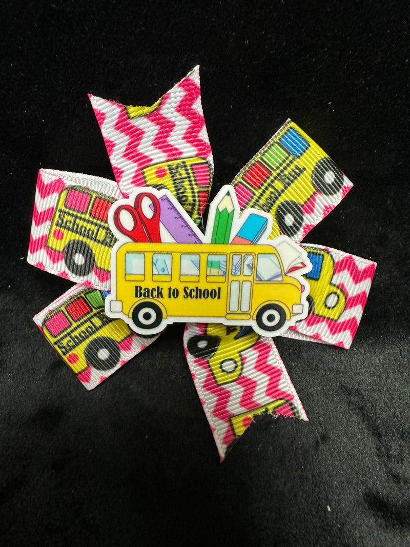 SCHOOL BUS CENTER MULTI COLOR CHEVRON BUS PRINT BOW ROUGHLY 3" (Great to pair with a bigger, see picture)