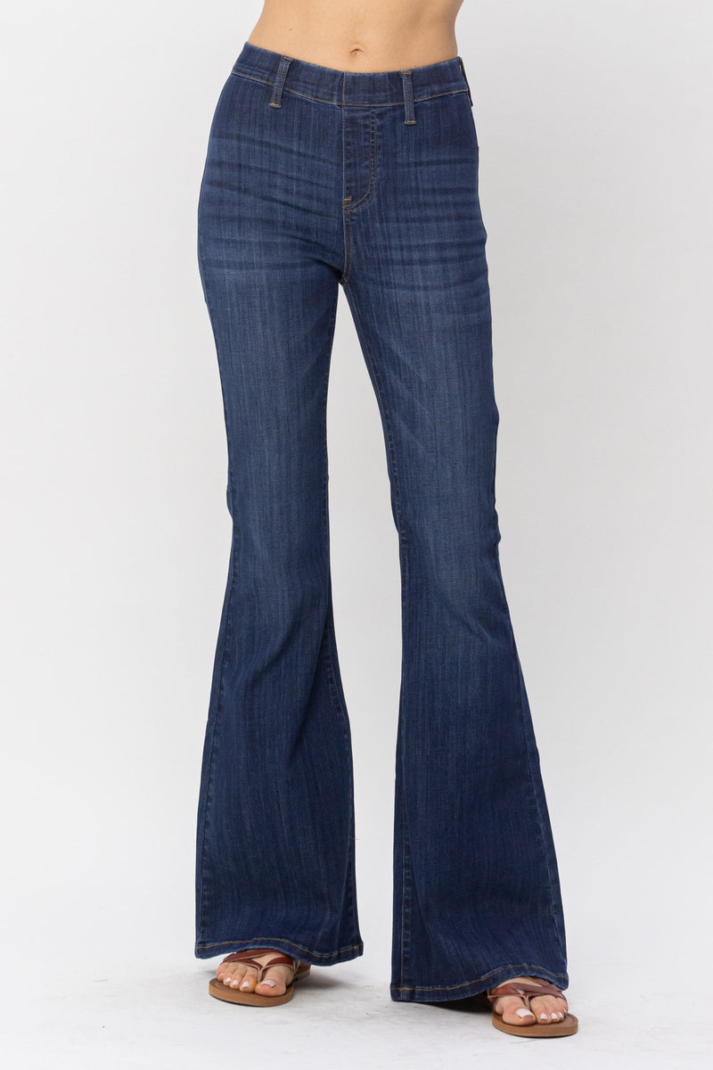 JUDY BLUE HIGH WAIST PULL ON FLARE JEANS - Lil Monkey Boutique