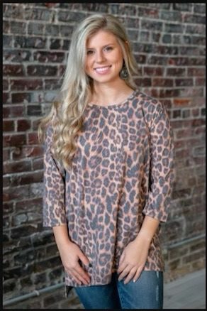 BASIC SCOOP NECK TOP WITH SIDE SLIT AND 3/4 SLEEVES IN 2 DIFFERENT PRINTS - Lil Monkey Boutique