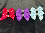 3 SETS OF SMALL POLKA DOT & SOLID COLOR BOWS WITH TAILS & RHINESTONE CENTER