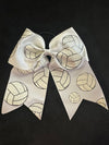 Solid Color White with Glitter Sports Themed Cheer Hair Tie Bows - Lil Monkey Boutique