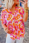 Multi Color Abstract V Neck Blouse