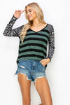 ANIMAL PRINT STRIPED RAGLAN TOP