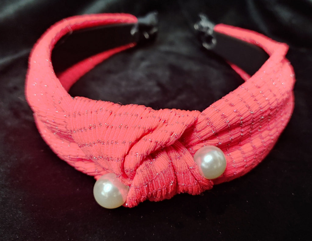 KNOTTED STRIPED HEADBAND WITH FAUX PEARLS ON TOP - Lil Monkey Boutique