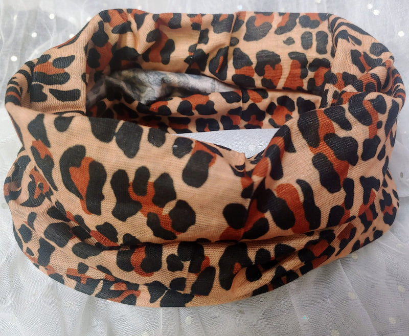 LARGE FABRIC LEOPARD PRINT HEADBAND THAT CAN BE WORN MULTIPLE DIFFERENT WAYS - Lil Monkey Boutique
