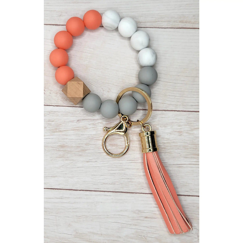 Beaded Silicone or Wood Wristlet / Keychain with Tassels or Wood Circle - Lil Monkey Boutique