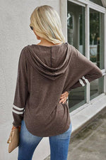 V Neck Strip Long Sleeves Hoodie