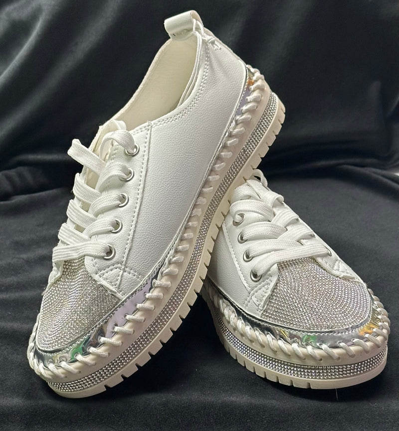 WHITE RHINESTONE SNEAKERS