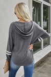 V Neck Strip Long Sleeves Hoodie