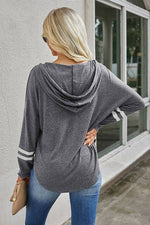 V Neck Strip Long Sleeves Hoodie