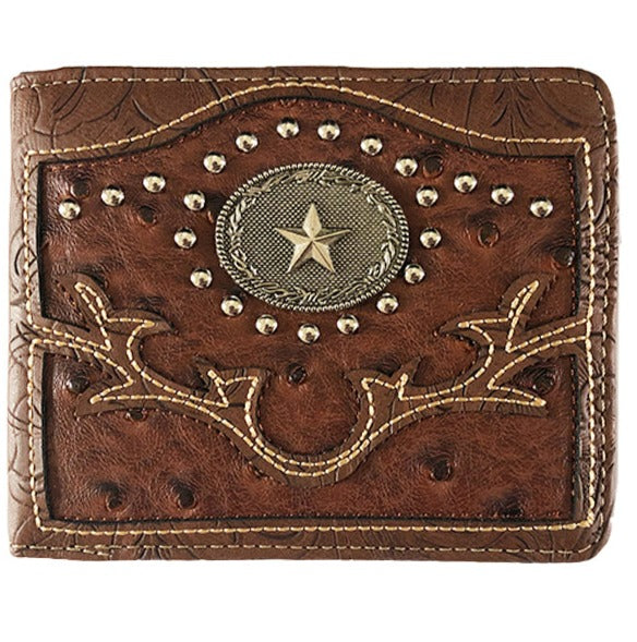 MENS WESTERN BIFOLD WALLET WITH STAR CONCHO - Lil Monkey Boutique