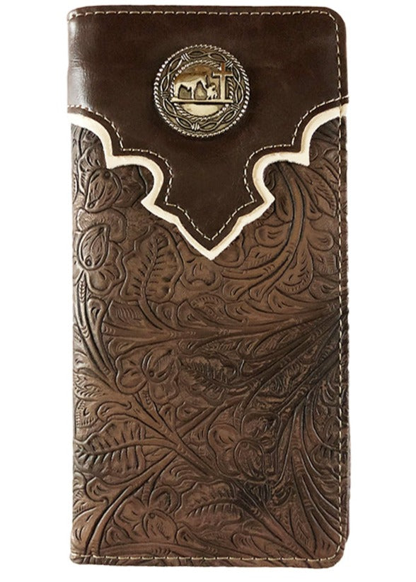 MENS WESTERN WALLET WITH HORSE COWBOY AND CROSS CONCHO OR UNISEX CHECK BOOK WALLET - Lil Monkey Boutique