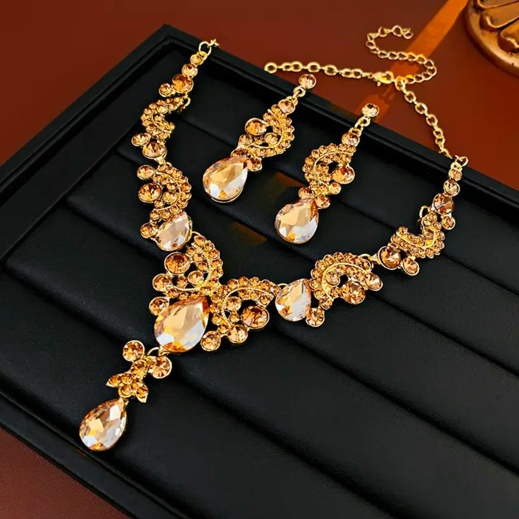 Brown Gold Formall Necklace Set - Lil Monkey Boutique