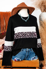 Leopard Colorblock Patchwork Long Sleeve Tee