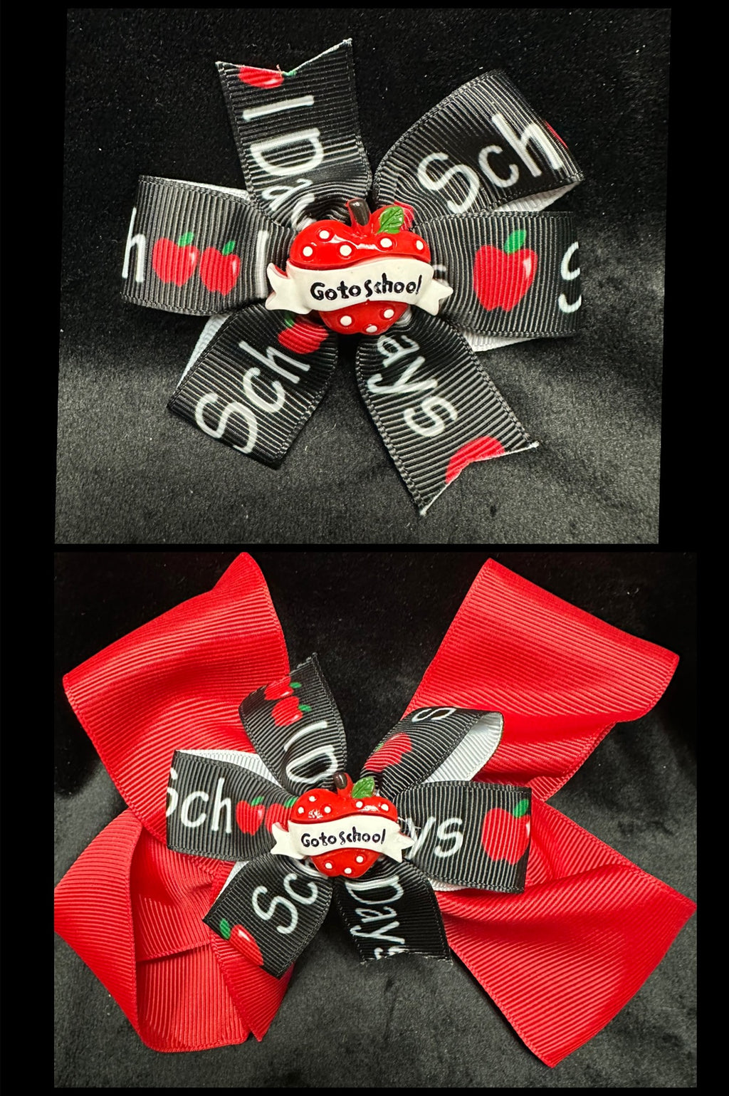 STRAWBERRY GO TO SCHOOL CENTER MULTI COLOR SCHOOL DAYS PRINT BOW ROUGHLY 3" (Great to pair with a bigger, see picture)