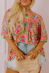 Multi Color Abstract Wide Sleeve Blouse