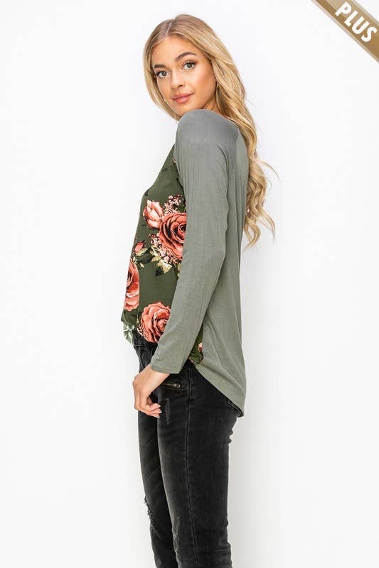 SOFT STRIPE AND FLORAL COLOR BLOCK TOP