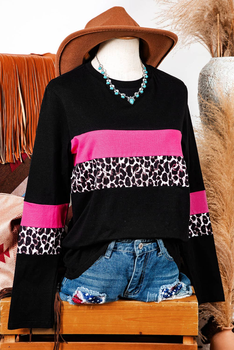 Leopard Colorblock Patchwork Long Sleeve Tee