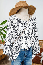 Leopard Print Ruched V Neck 3/4 Sleeve Blouse