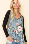 FLORAL PARTIALLY COLOR BLOCK TOP