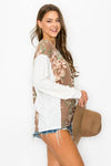 FLOWER AND ANIMAL COLOR BLOCK LONG SLEEVE TOP