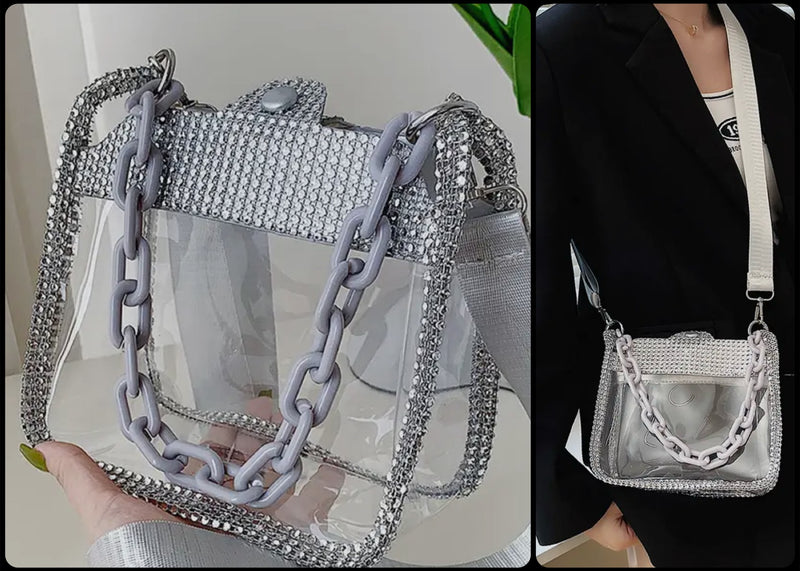 Transparent Pvc Rhinestone Chain Crossbody Bag - Lil Monkey Boutique