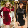 Velvet Rhinestone Studded Long Sleeve Dress