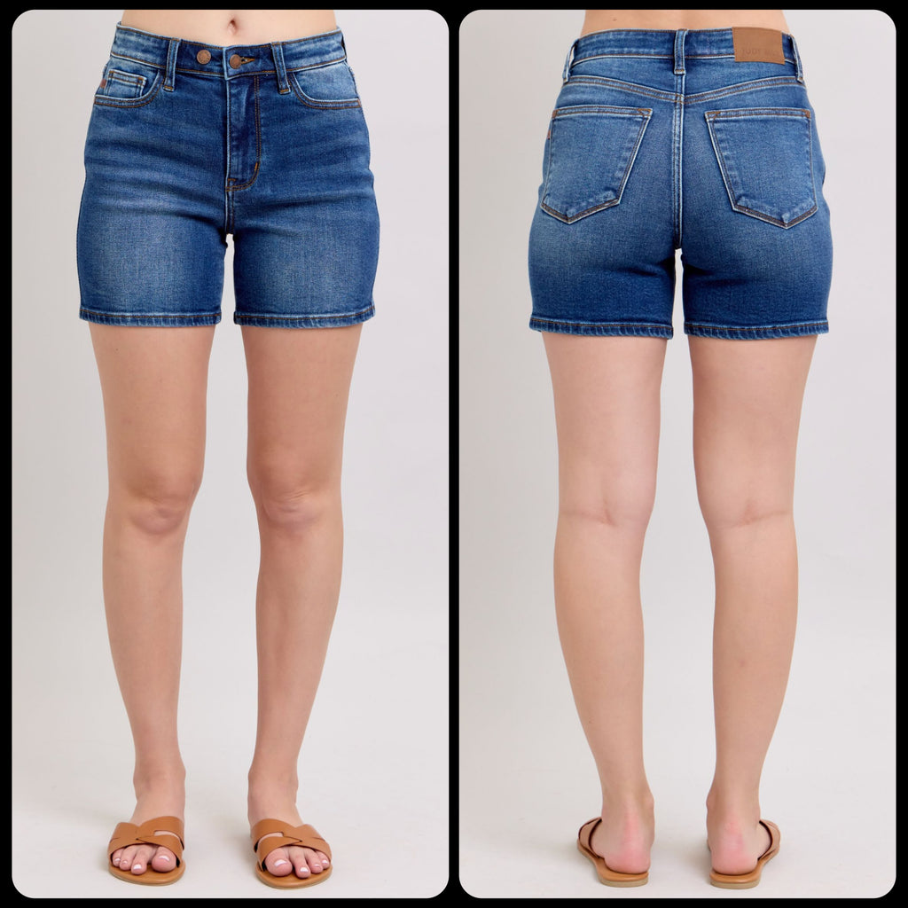 Judy Blue High Waist 2 Button Mid Length Dad Shorts - Lil Monkey Boutique