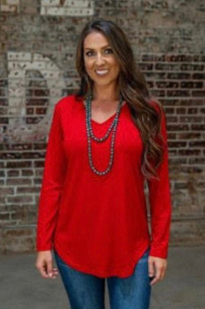 LONG SLEEVE SOLID COLOR V NECK TUNIC