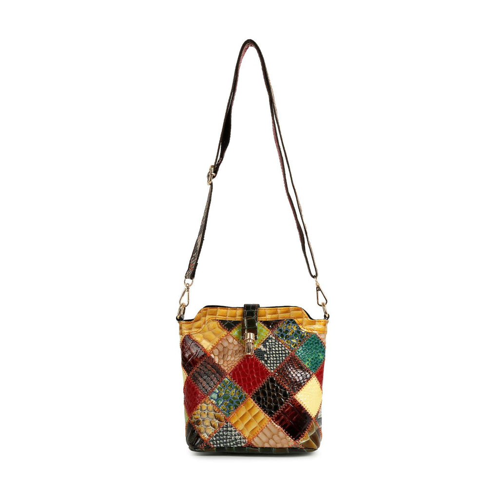 Genuine Leather Patchwork Top Flap Crossbody Bag - Lil Monkey Boutique