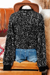 Sequined Long Sleeve Crew Neck Cropped Blouse