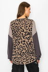 ANIMAL PRINTED COLOR BLOCK ON LONG SLEEVE TOP